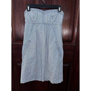 American Eagle Outfitters Women's Sz 6 Blue Striped Denim Strapless Mini Dress